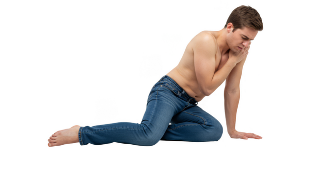 Isolated Topless Caucasian Man in Jeans on Transparent Background - Powered by Adobe