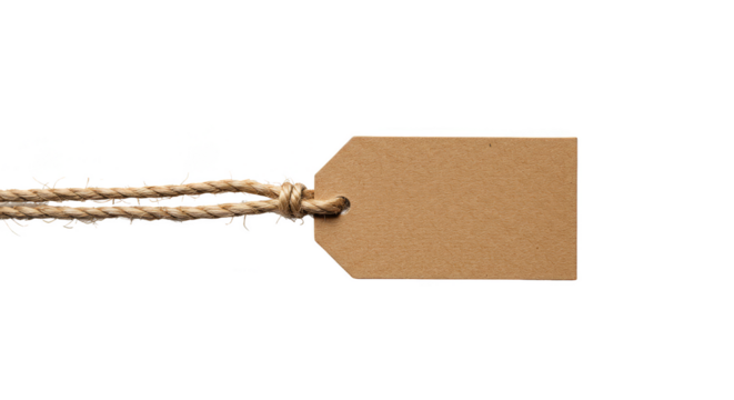 Isolated Price Tag with Jute Rope on Transparent Background