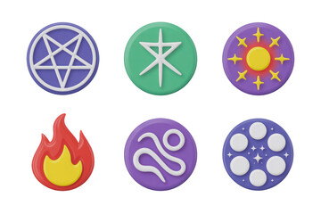 Six Flat Vector Icons Set Isolated on White Backgrounds Circular Design Elements Purple Green Yellow Red White Symbols P N G Transparent Cutout Clipping Path Social Media Line Art Full