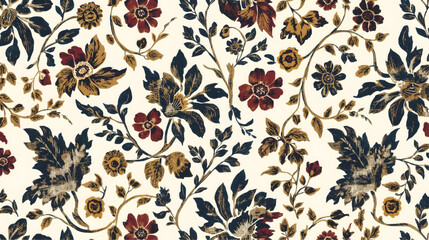 Exquisitely detailed Indonesian batik pattern showcases a timeless marriage of cultural heritage and sophisticated design. Intricate floral vines unfurl symmetrically across a warm cream backdrop