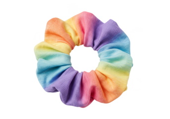 Isolated Rainbow Scrunchie Hair Tie Colorful Elastic Fabric Accessory