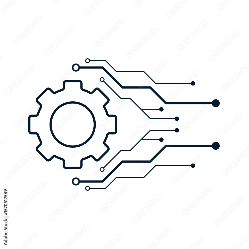 Poster gear, wires, microcircuit. concept of implementation of computer, electronic technologies. vector li