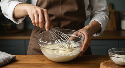 Batter Being Mixed in Bowl with Whisk
