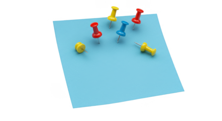 Isolated Thumbtack Note Paper with Blue Background and Yellow Pins