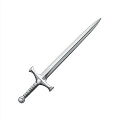 Silver Sword with Crossguard on White Background