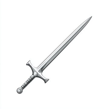 Silver Sword with Crossguard on White Background