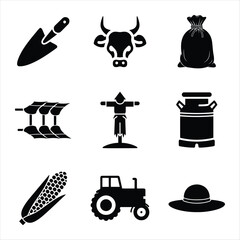 Black And White Farming Icons Vector Set For Agricultural Design Projects