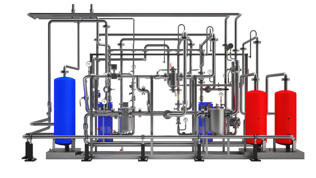 Industrial Boiler Room &ndash; Large-Scale 3D Rendering of Mechanical Equipment and Piping System