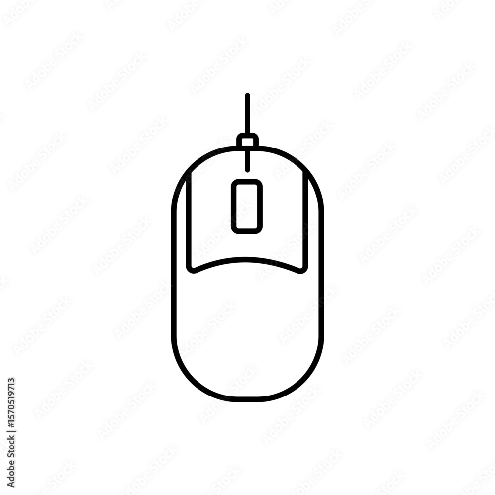 Fototapete A simple outline vector illustration of a wired computer mouse, viewed from above. Ideal for technology, computing, or peripheral device icons.