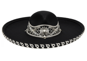 Isolated Traditional Black Silver Mariachi Sombrero Hat Transparent