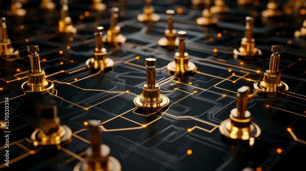 Aufkleber Abstract golden switches on a circuit board, representing connection and network.
