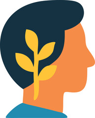 Abstract Illustration of a Human Head with Growing Plant Symbol