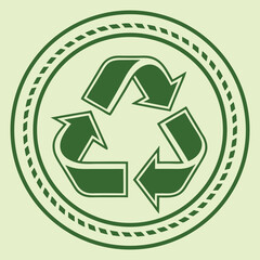 Fototapeta premium A green recycling symbol inside a circle with a dotted border, on a light green background, simple and clean design, eco-friendly concept