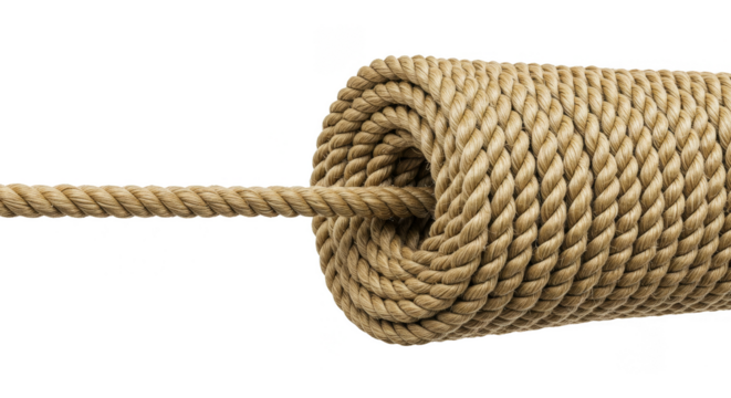 Isolated Background of Twisted Brown Rope Detailed Fiber Roll