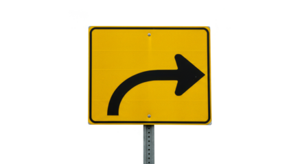 Isolated Yellow Right Turn Sign Shows Traffic Directions PNG