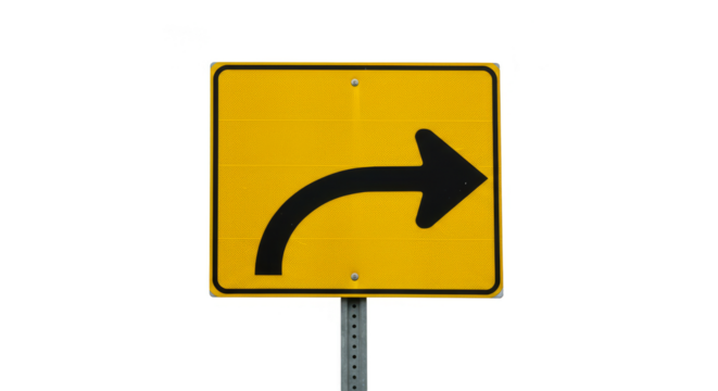 Isolated Yellow Right Turn Sign Shows Traffic Directions PNG - Powered by Adobe