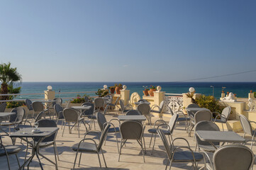 Seaside Café Terrace with Ocean View in Crete, Greece