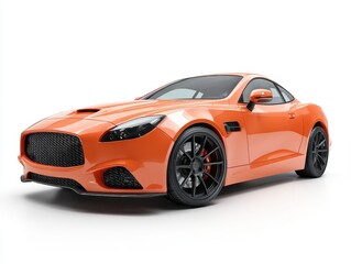 Naklejka premium Sleek Orange Luxury Sports Coupe on White Background