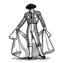 Matador Bullfighter Toreador with Cape Spain Traditional Illustration