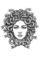 Medusa Gorgon Snakes Hair Greek Mythology Illustration with transparent background