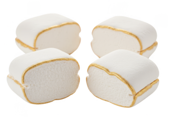 Isolated White Marshmallows with Gold Edges Sweet Food on Transparent