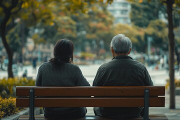Elderly couple lifestyle concept. Husband and wife walking in the park, Generative AI
