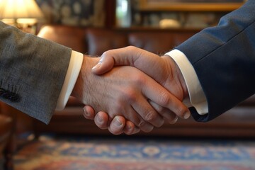 Two businessmen shaking hands in a meeting after finalizing the project agreement, Generative AI