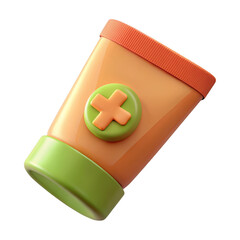 3d rendered orange and green skincare tube with cross symbol