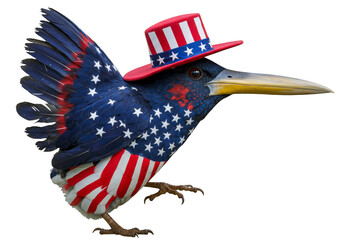 Patriotic Bird in American Flag Outfit Illustration Transparent Background