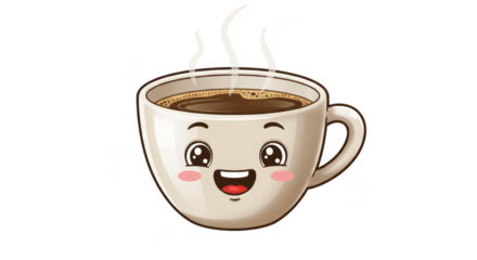 Kawaii Cartoon Coffee Cup Transparent Background Hot Drink Illustration