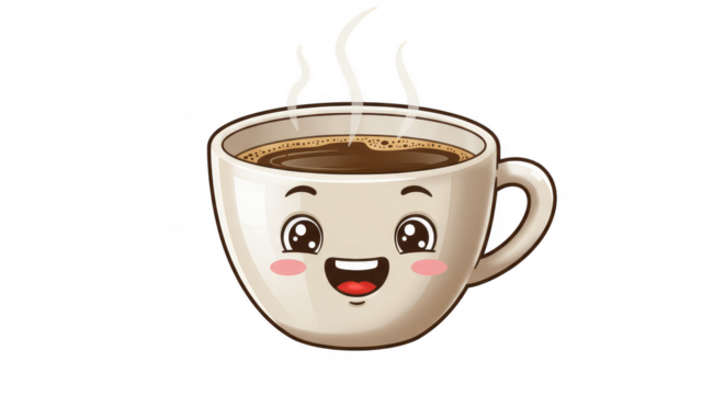 Kawaii Cartoon Coffee Cup Transparent Background Hot Drink Illustration