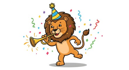 Lion playing trumpet at a celebration