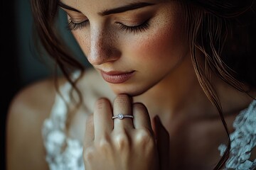 Woman holding a wedding ring and feeling sad, reflecting on an emotional moment, Generative AI