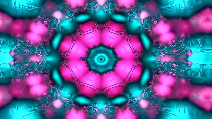Vibrant kaleidoscopic pattern featuring turquoise and pink symmetrical shapes in abstract design - Powered by Adobe