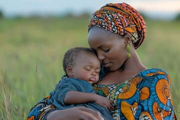African mother and baby, sharing a tender and loving moment together in a peaceful and nurturing environment, Generative AI