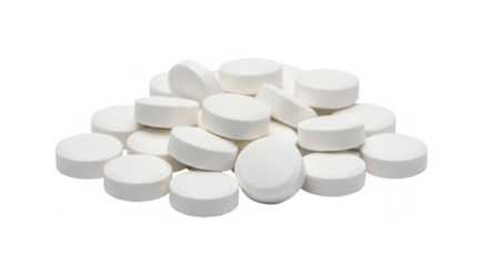 Pile of White Medicine Pills for Healthcare Transparent Background