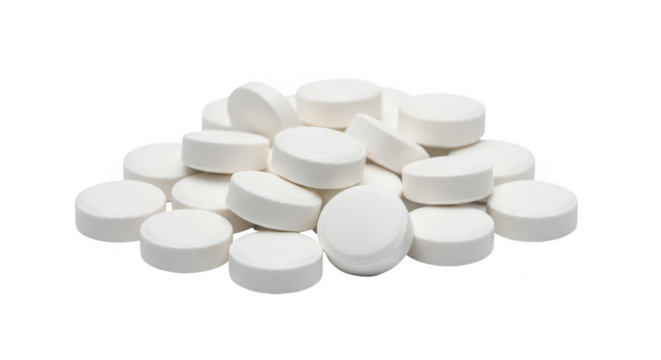 Pile of White Medicine Pills for Healthcare Transparent Background