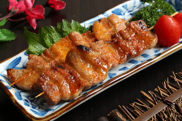food, japanese cuisine, delicious, pork belly skewers