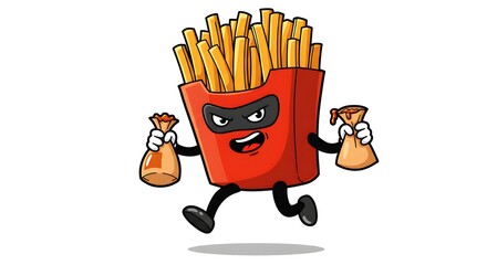 Smiling fries character with money bags