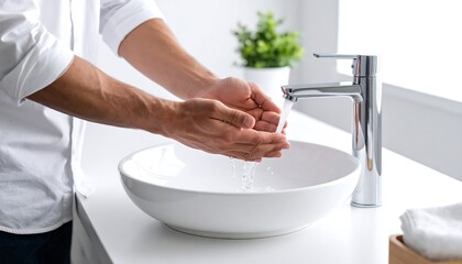 Man washing hands in a modern sink