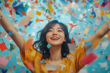 Financial household debt concept, stressed young Asian woman trying to find money to pay credit card debt, Generative AI