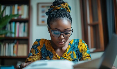 African woman working from home, staying productive and focused while managing her work remotely in a comfortable environment, Generative AI