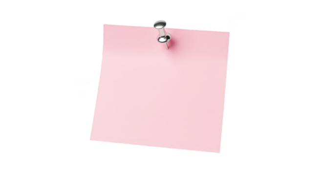 Pink Sticky Note Pinned Message on Transparent Background for Mockup