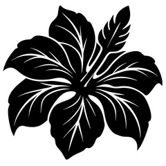Stylized black silhouette of a hibiscus flower with detailed petals and leaves