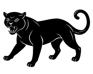 Obraz premium Stylized black panther with open mouth and bared teeth on white background