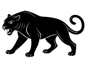 Obraz premium Stylized black panther silhouette with open mouth and bared teeth