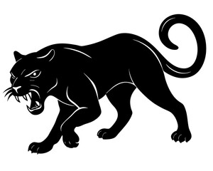 Obraz premium Aggressive black panther silhouette roaring with sharp teeth and claws