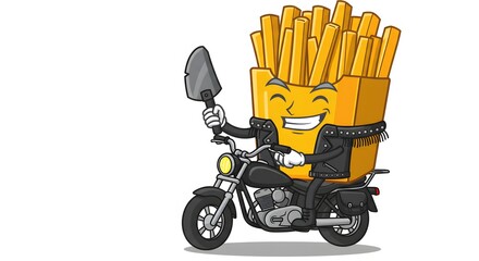 Fries riding motorcycle holding Belgian flag