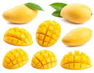 Mangoes, cut and whole, isolated