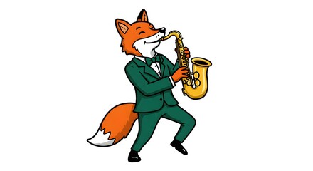 Musical fox celebrating with saxophone